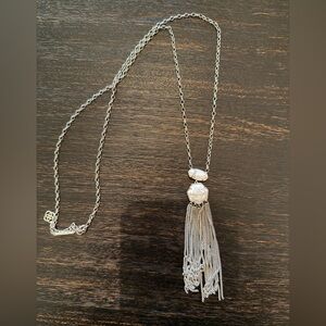 Kendra Scott White Marble, Long, Tassel Pendant Necklace